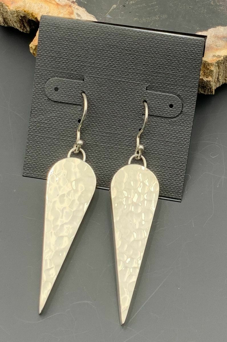 Elysium Inc Mexico Sterling Silver Hammered Inverted Teardrop Dangle Earrings