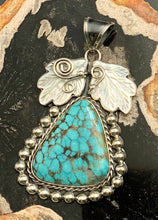 Load image into Gallery viewer, Elysium Inc Mexico .950 Silver &amp; Turquoise Pendant With Mother Of Pearl Leaves
