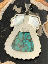 Load image into Gallery viewer, Elysium Inc Mexico .950 Silver &amp; Turquoise Pendant With Mother Of Pearl Leaves
