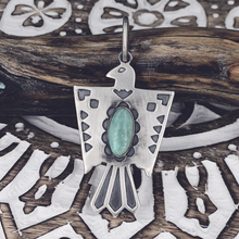 Load image into Gallery viewer, Southwest Style Sterling Silver Eagle Pendant Kingman Turquoise Cabochon
