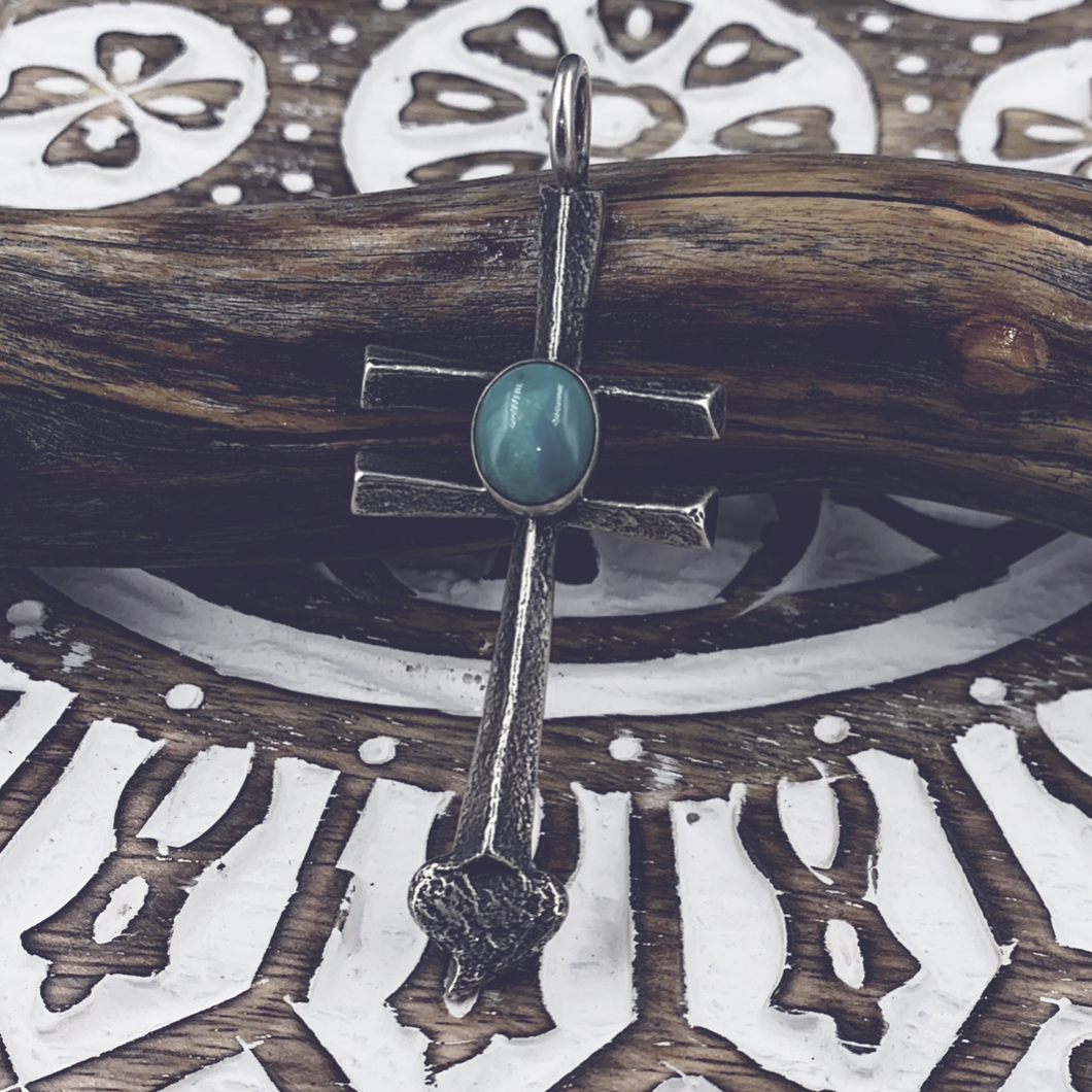 Dan Dodson Southwest Style Sterling Silver Turquoise Cross Pendant