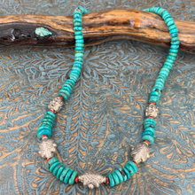 Load image into Gallery viewer, WCJ Turquoise Rondelles Coral &amp; Silver Beaded Necklace With Toggle
