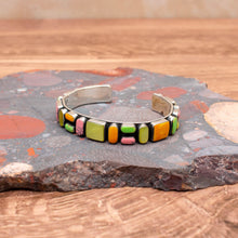 Load image into Gallery viewer, VINTAGE MEXICO Sterling Multi-Color Cuff Bracelet Yellow Pink Green Orange
