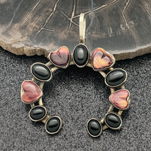 Load image into Gallery viewer, Vintage Native American Sterling Purple Spiny Oyster Heart &amp; Onyx Naja Pendant
