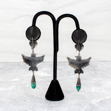 Load image into Gallery viewer, FEDERICO JIMENEZ Sterling Silver Heart Dove Green Jade Dangle Earrings
