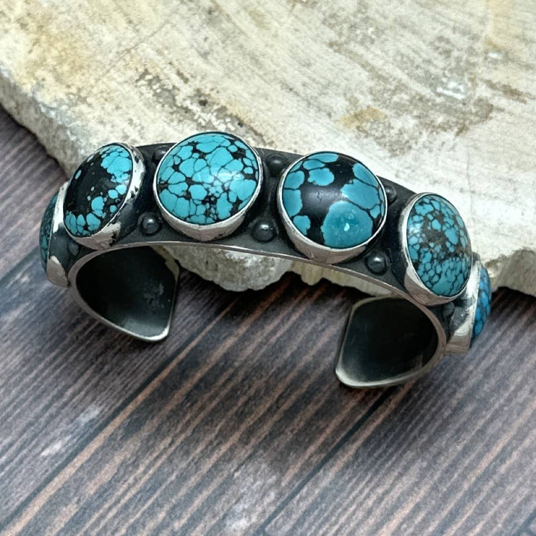 FEDERICO JIMENEZ Sterling Silver & Natural Turquoise Statement Cuff Bracelet