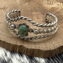 Load image into Gallery viewer, Vintage NATIVE AMERICAN Sterling Silver &amp; Royston Turquoise Cuff Bracelet Twist
