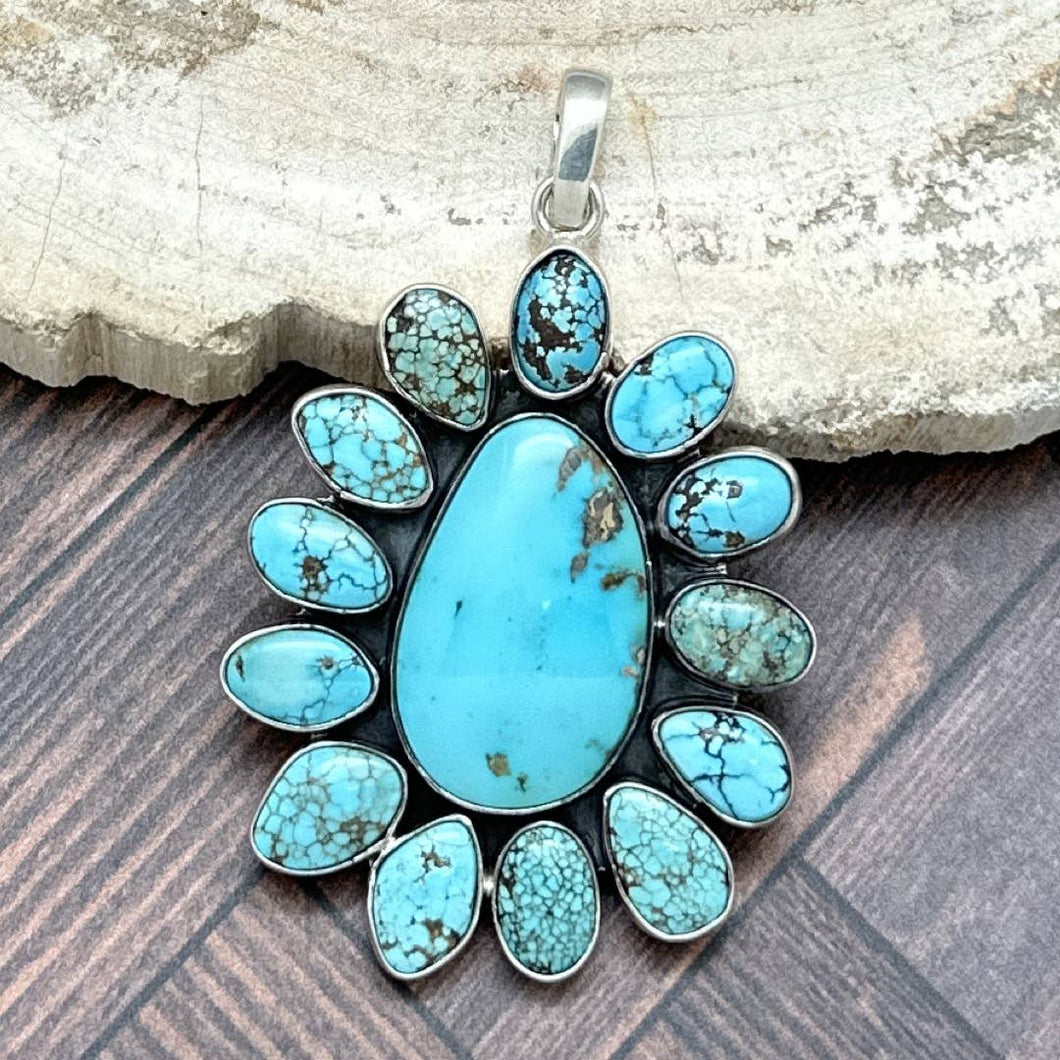 FEDERICO JIMENEZ Sterling Silver & Natural Turquoise Cluster Pendant