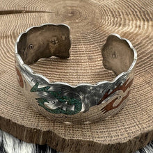 Load image into Gallery viewer, Vintage NATIVE AMERICAN Sterling Turquoise &amp; Coral Scalloped Cuff Bracelet
