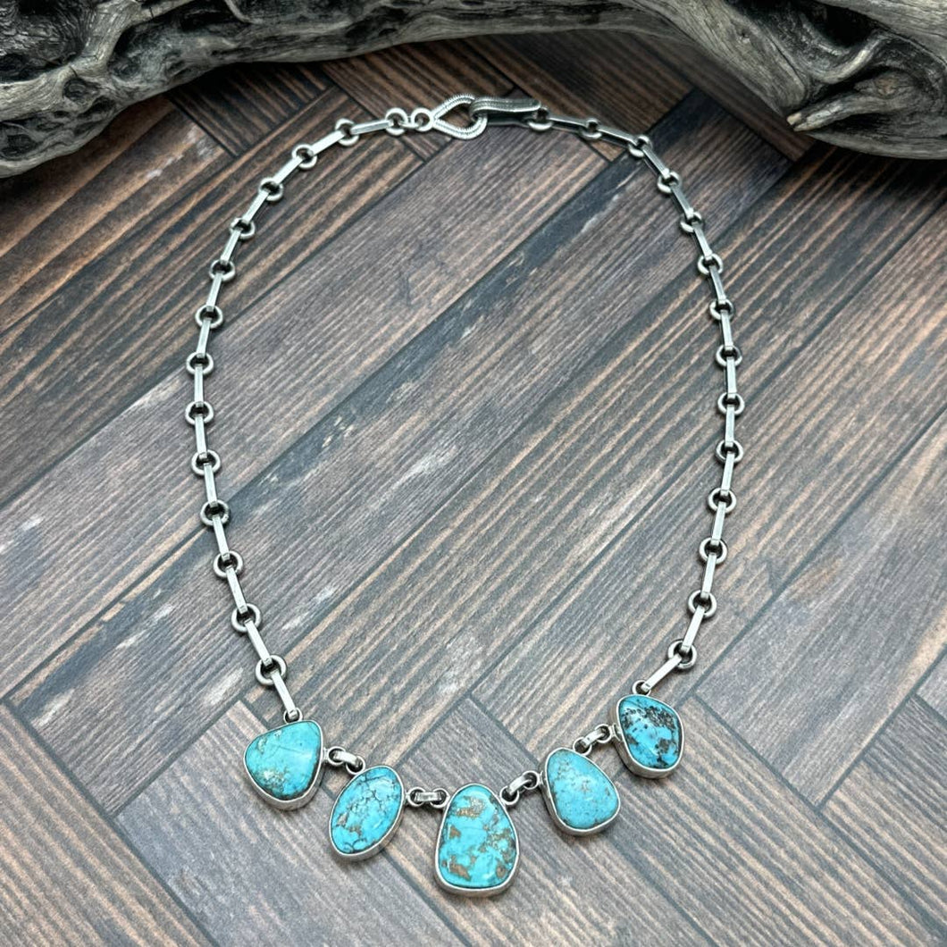 FEDERICO JIMENEZ Sterling Silver & Natural Turquoise 5-Stone Statement Necklace