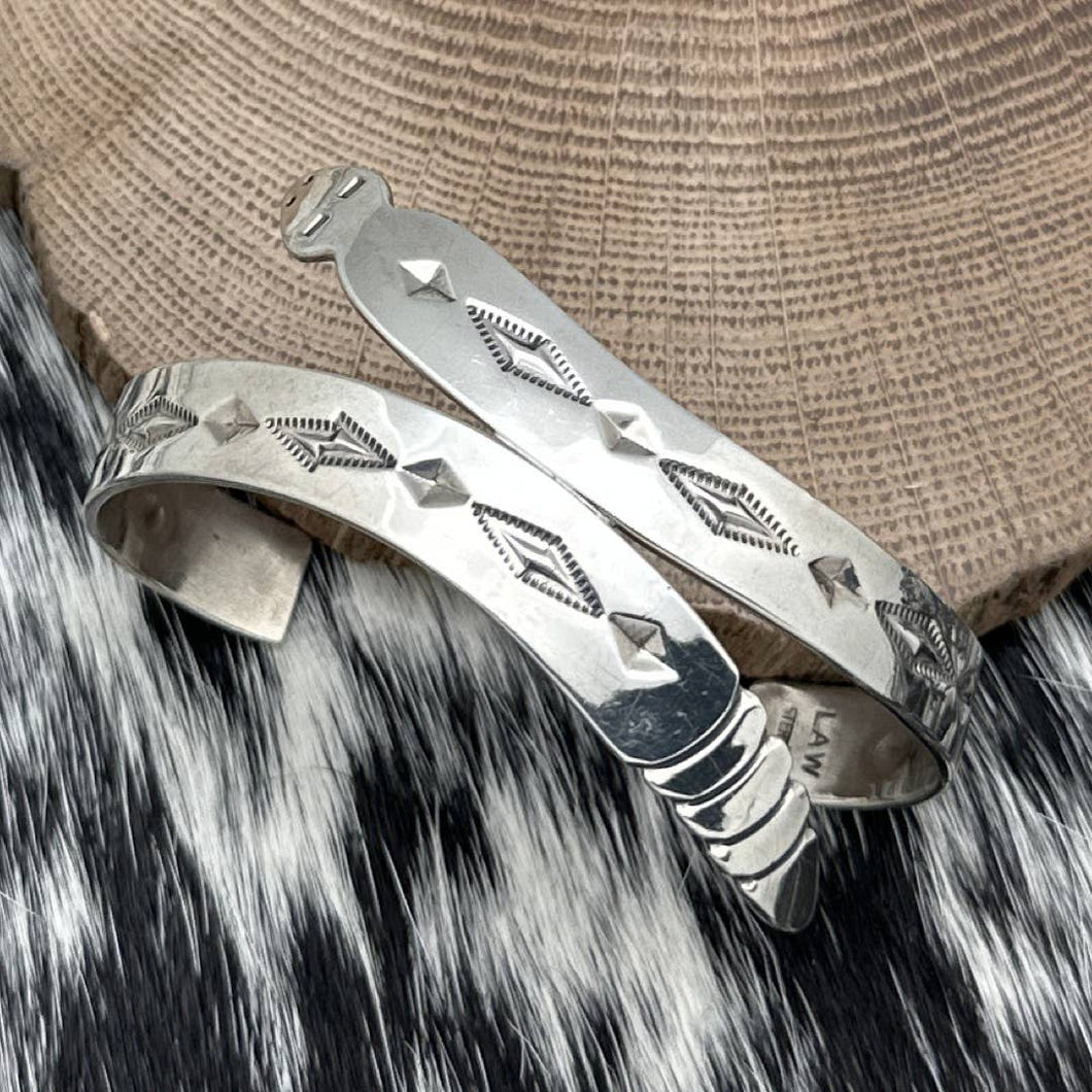 Vintage NATIVE AMERICAN Navajo Sterling Silver Snake Wrap Style Cuff Bracelet