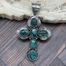 Load image into Gallery viewer, FEDERICO JIMENEZ Sterling Silver &amp; Persian Turquoise Cross Pendant
