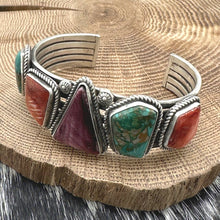 Load image into Gallery viewer, KIRK SMITH Navajo Spiny Oyster Shell &amp; Turquoise Multi-Stone Cuff Bracelet
