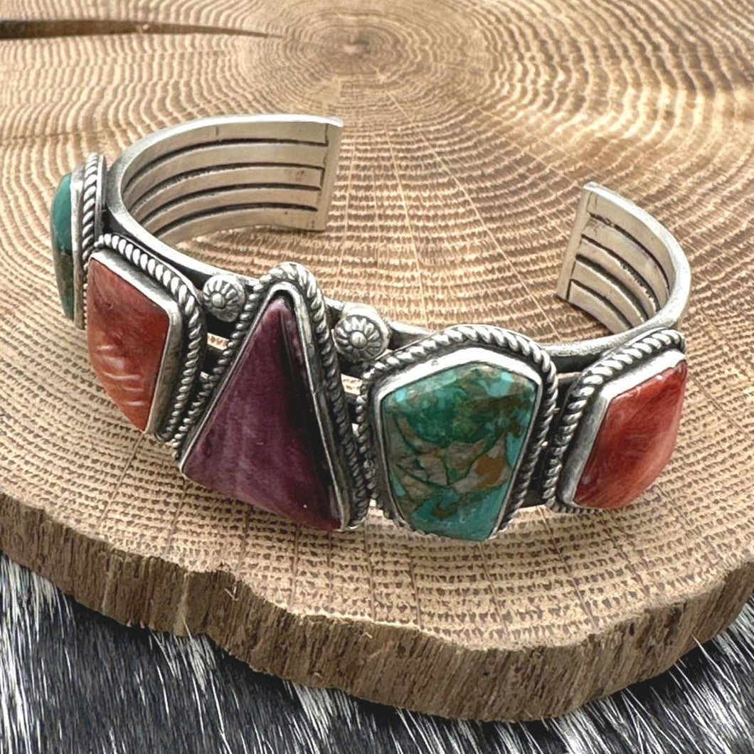 KIRK SMITH Navajo Spiny Oyster Shell & Turquoise Multi-Stone Cuff Bracelet