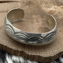 Load image into Gallery viewer, CARSON BLACKGOAT Navajo Sterling Silver Cuff Bracelet Scallops &amp; Lines
