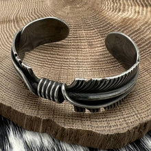Load image into Gallery viewer, ALVIN TODACHEENE Navajo Solid Sterling Silver Feather Design Cuff Bracelet
