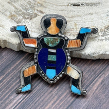 Load image into Gallery viewer, Vintage FEDERICO JIMENEZ Lapis Turquoise Multi-Stone Inlay Knifewing Frog Pin
